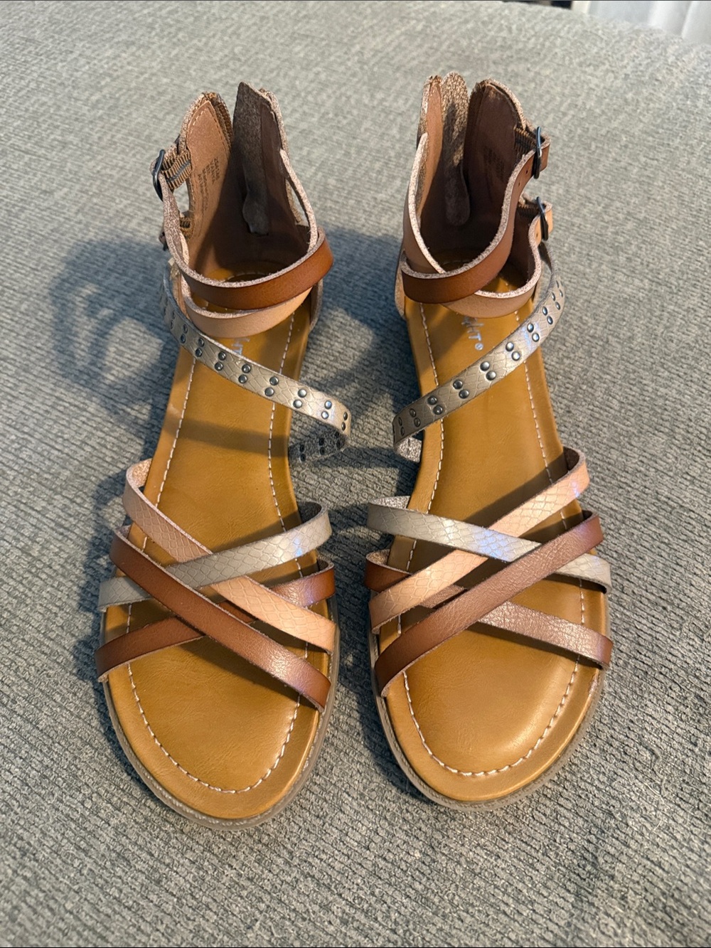 Limelight Brown and Metallic Multi-Strap Ankle Buckle Sandals